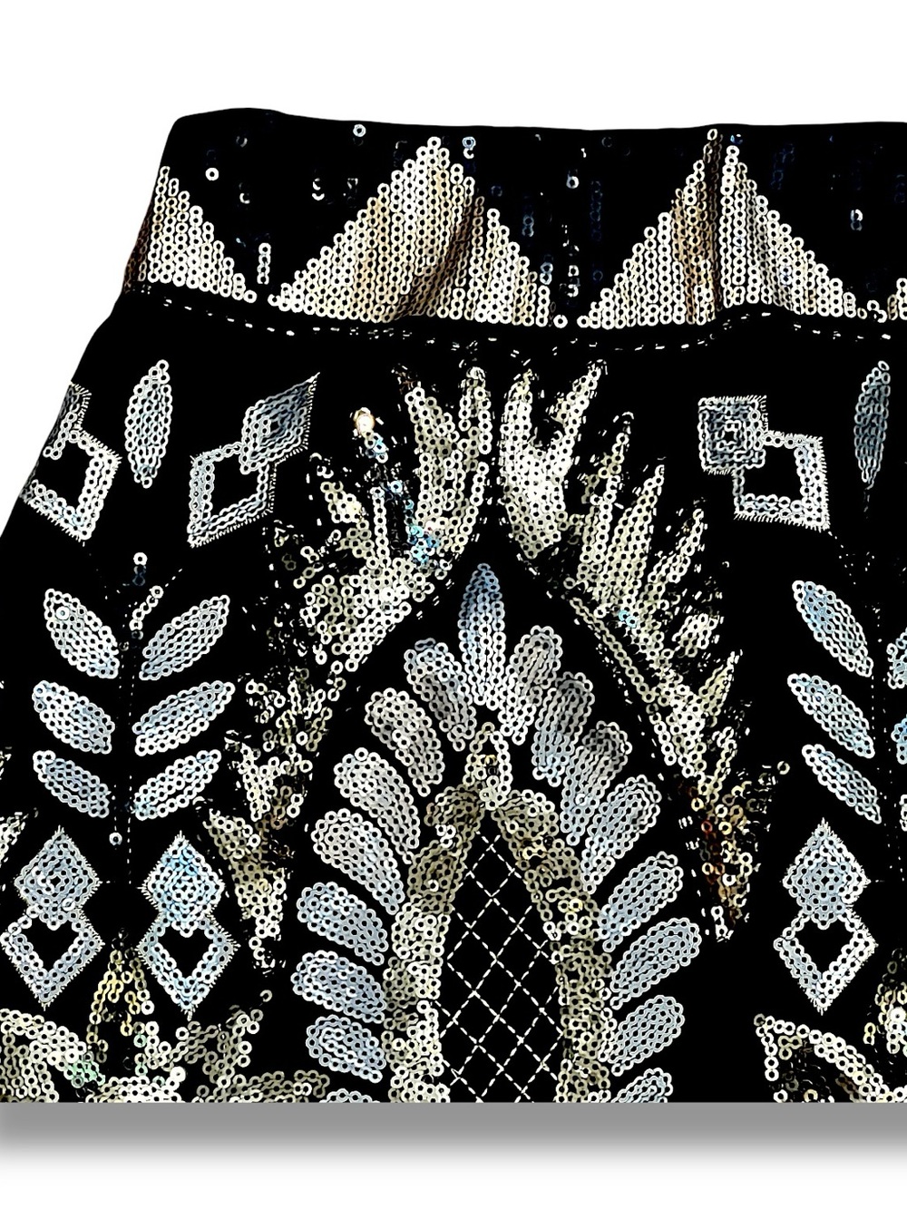 VICI Black Mini Skirt with Silver & Gold Sequins Stretch SZ L - Picture 7 of 16